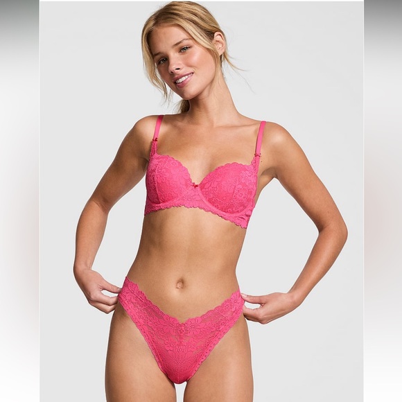 Victoria’s Secret PINK Wink Push Up Bra 40B And Matching Panty Set VS rose shine - Picture 4 of 9